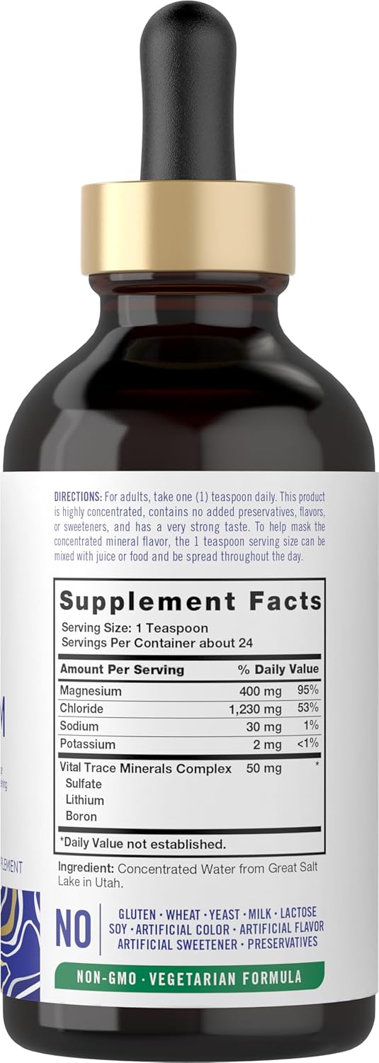 Carlyle Liquid Ionic Magnesium Supplement 400 mg | 4 oz Bottle | Vegetarian, Non-GMO, Gluten Free | Vital Trace Minerals