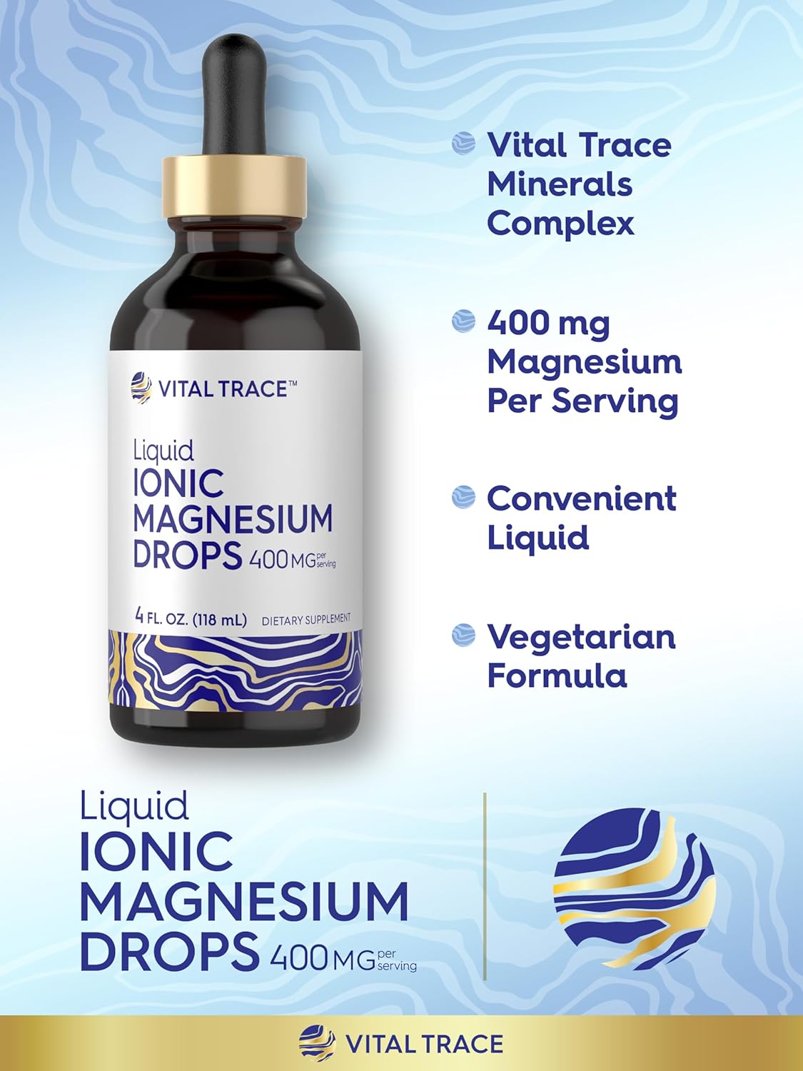 Carlyle Liquid Ionic Magnesium Supplement 400 mg | 4 oz Bottle | Vegetarian, Non-GMO, Gluten Free | Vital Trace Minerals