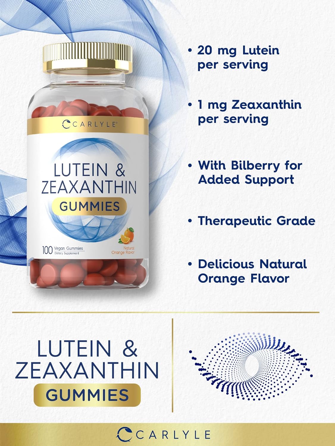 Carlyle Lutein and Zeaxanthin Gummies - 20mg Lutein Supplement - 100 Orange Vegan Gummies - Non-GMO, Gluten Free