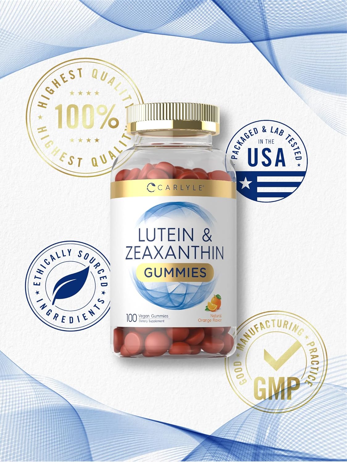 Carlyle Lutein and Zeaxanthin Gummies - 20mg Lutein Supplement - 100 Orange Vegan Gummies - Non-GMO, Gluten Free