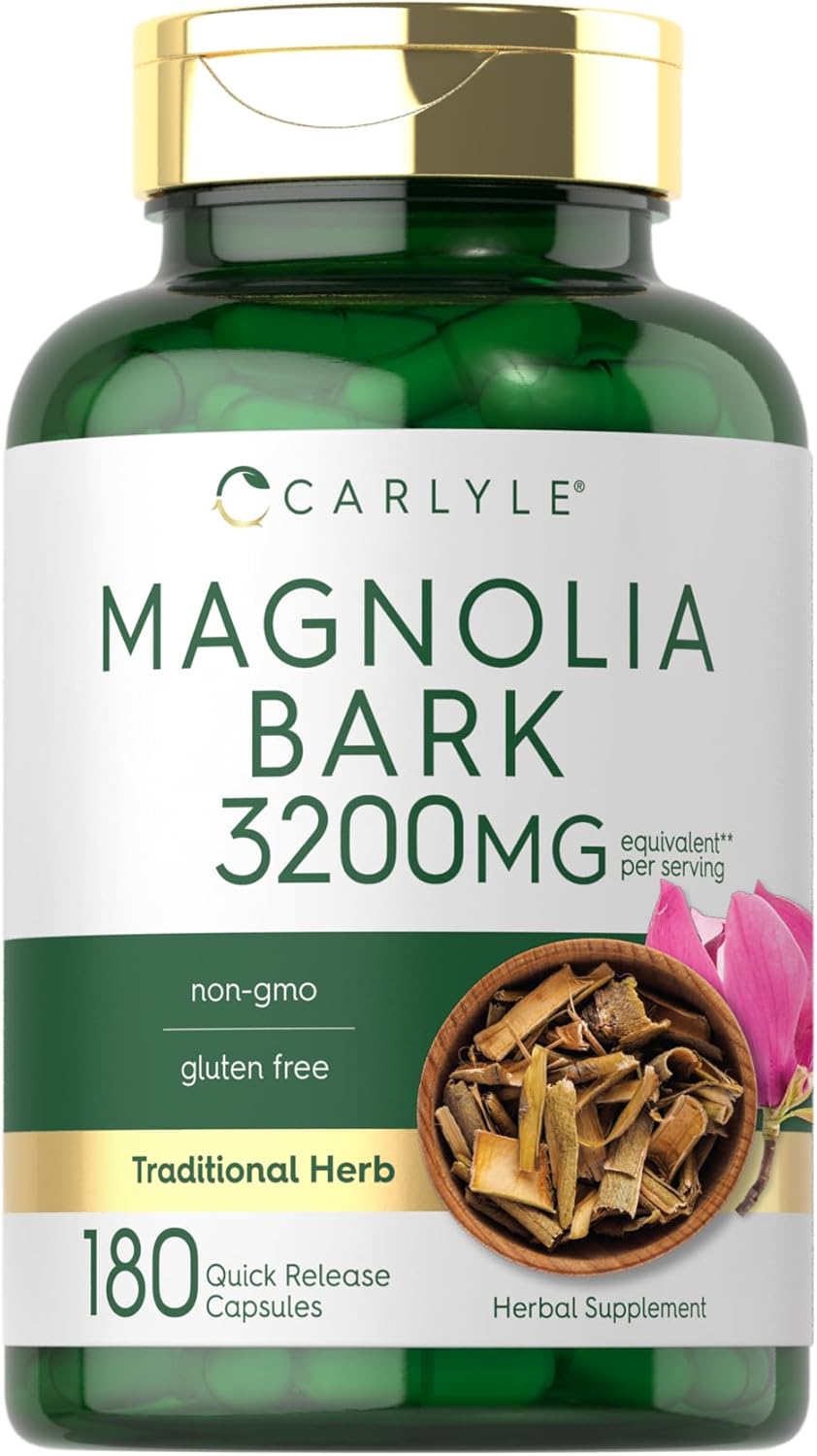 Carlyle Magnolia Bark Extract Capsules 3200mg - 180 Count - Non-GMO and Gluten Free Herbal Supplement