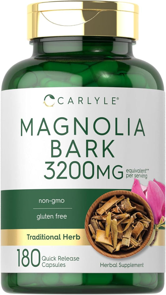 Carlyle Magnolia Bark Extract Capsules 3200mg - 180 Count - Non-GMO and Gluten Free Herbal Supplement
