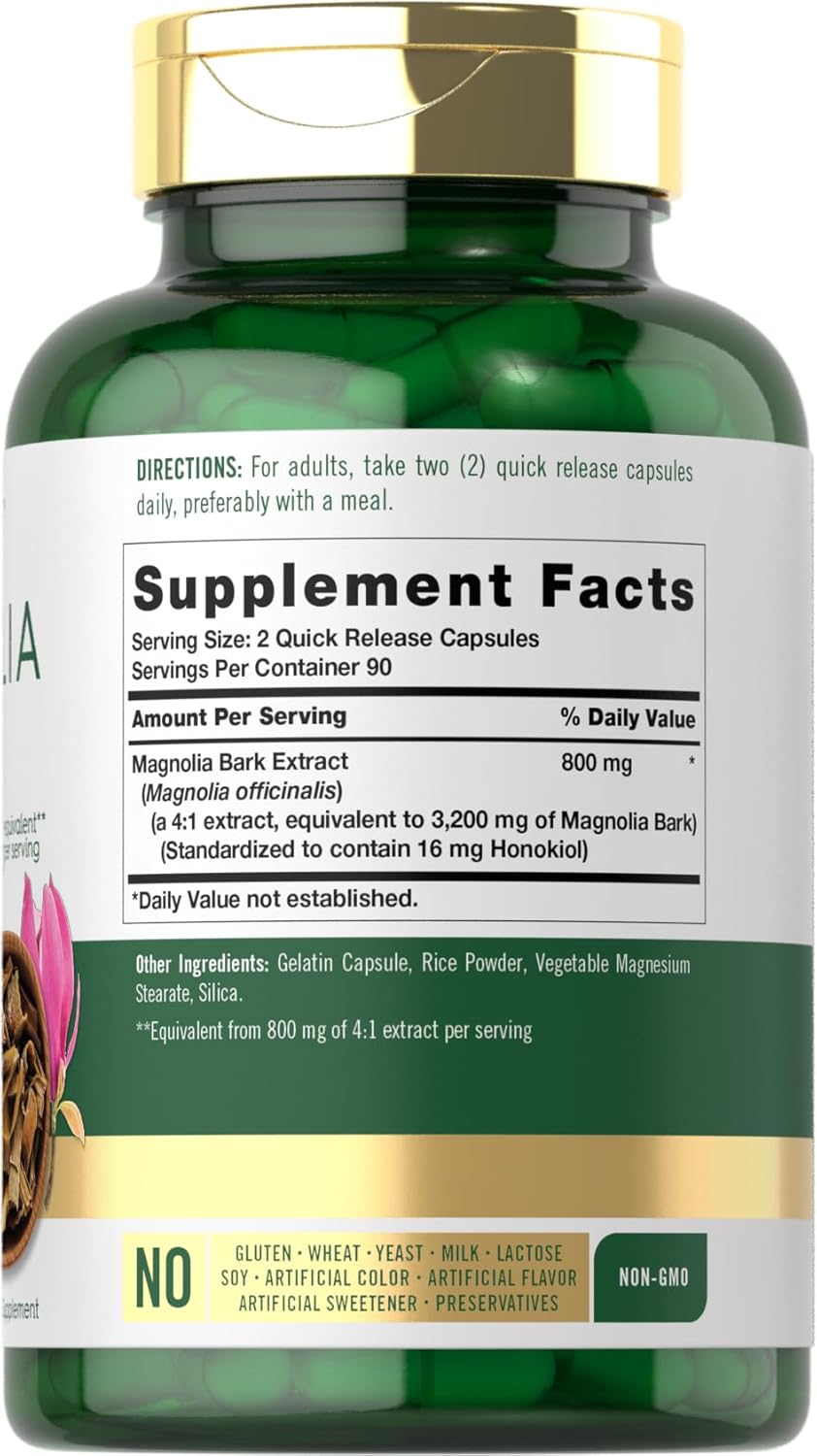 Carlyle Magnolia Bark Extract Capsules 3200mg - 180 Count - Non-GMO and Gluten Free Herbal Supplement