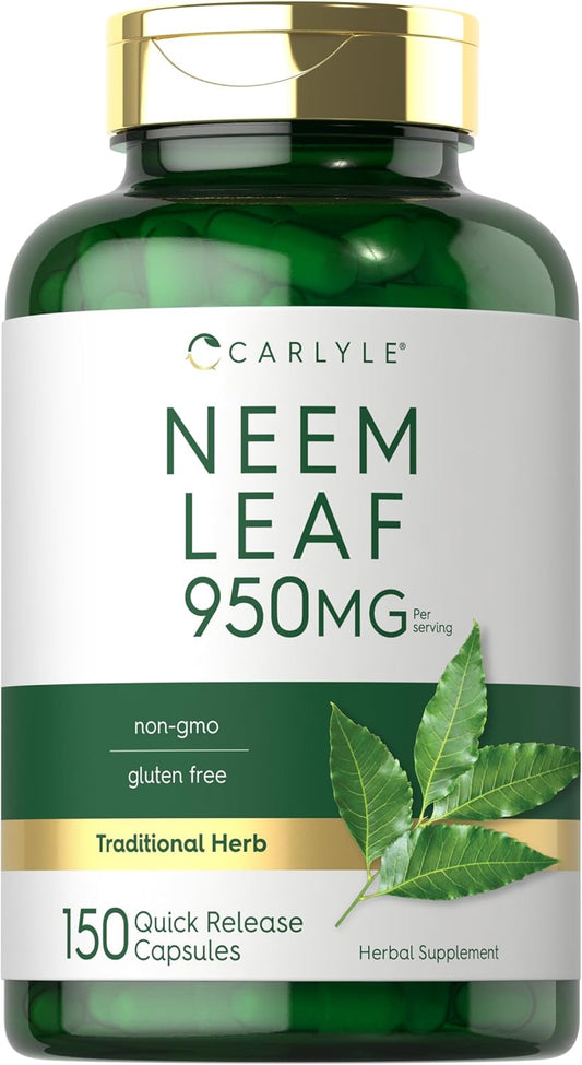 Carlyle Neem Leaf Powder Capsules - 950mg, 150 Count - Non-GMO Gluten Free Herbal Supplement
