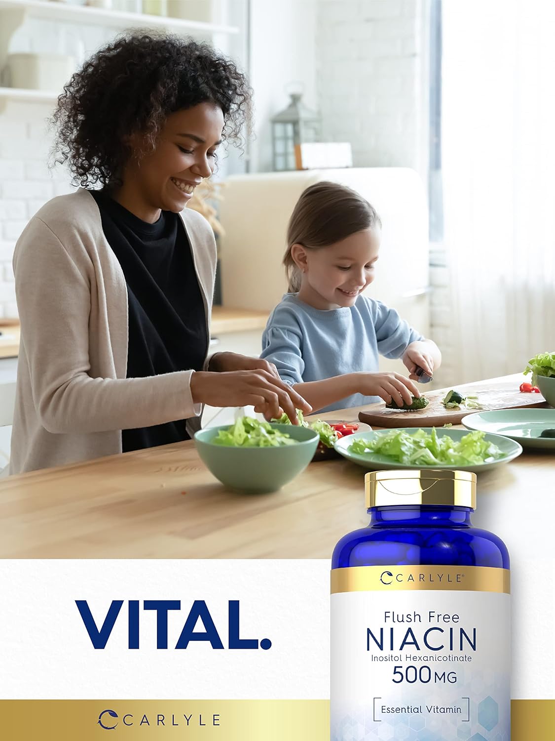 Carlyle Niacin 500mg Capsules | Flush-Free | 220 Count | Non-GMO & Gluten-Free Niacin Vitamin