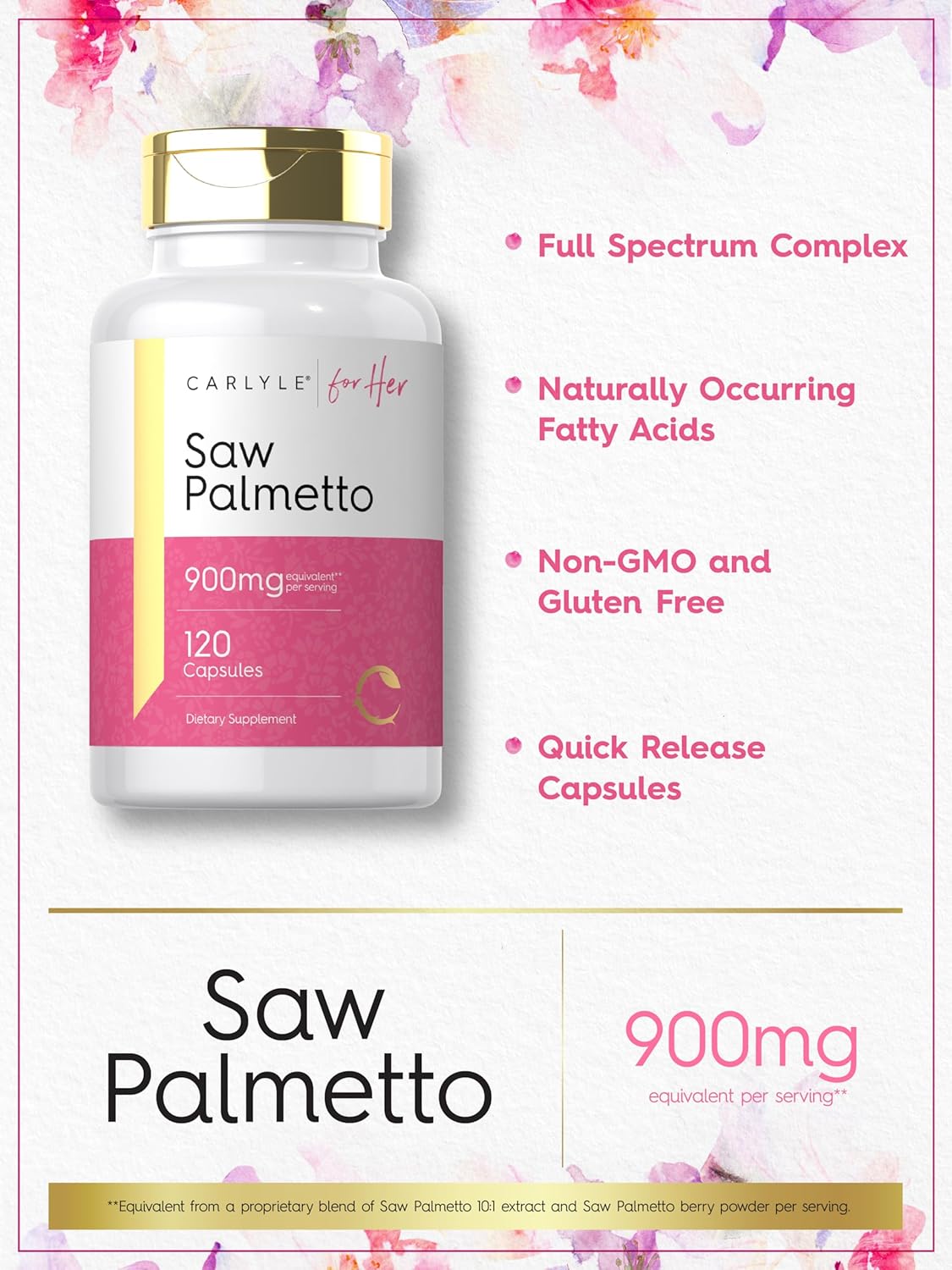 Carlyle Saw Palmetto 900mg 120 Capsules for Women | Full Spectrum Complex | Non-GMO & Gluten Free Her Supplement