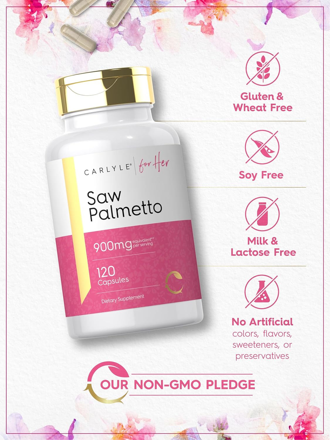 Carlyle Saw Palmetto 900mg 120 Capsules for Women | Full Spectrum Complex | Non-GMO & Gluten Free Her Supplement