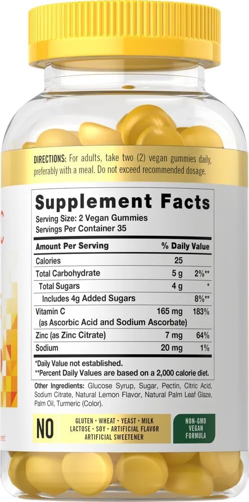 Carlyle Vitamin C and Zinc Gummies - 70 Count - Vegan, Non-GMO, Gluten Free - Lemon Flavor - Dietary Supplement - BoostGo Australia