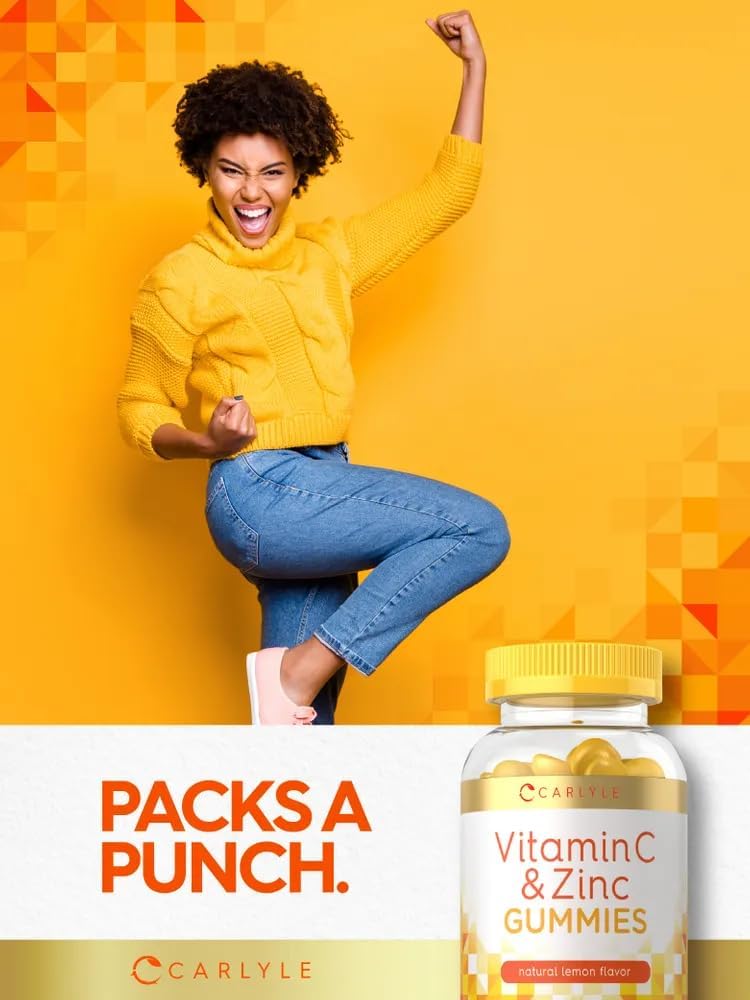 Carlyle Vitamin C and Zinc Gummies - 70 Count - Vegan, Non-GMO, Gluten Free - Lemon Flavor - Dietary Supplement - BoostGo Australia