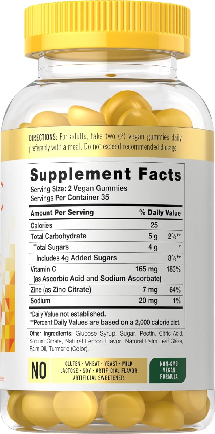 Carlyle Vitamin C and Zinc Gummies - 70 Count - Vegan, Non-GMO, Gluten Free - Lemon Flavor - Dietary Supplement - BoostGo Australia