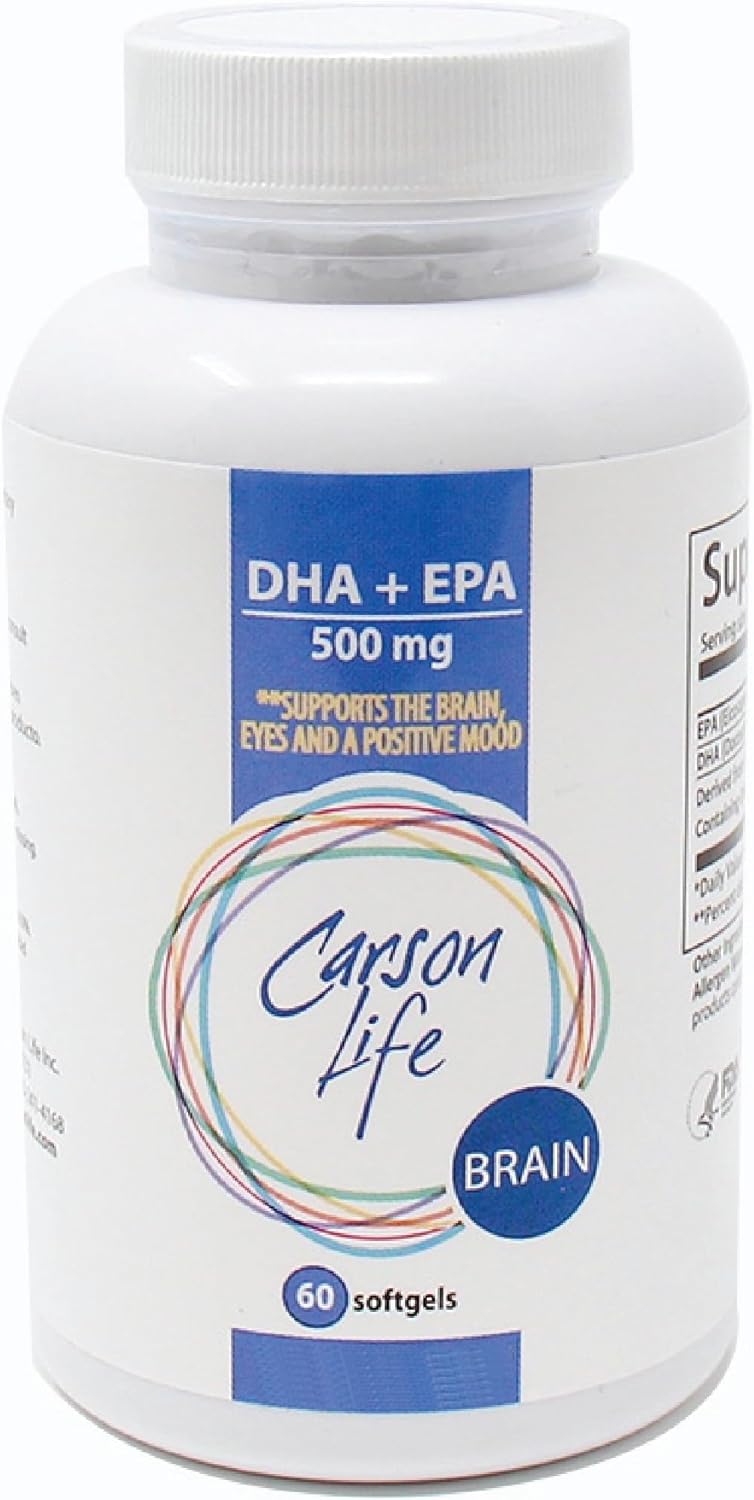 Carson Life DHA EPA Omega 3 Supplement - Brain Function Support Softgels - Made in USA - 60 Count
