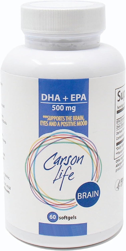 Carson Life DHA EPA Omega 3 Supplement - Brain Function Support Softgels - Made in USA - 60 Count