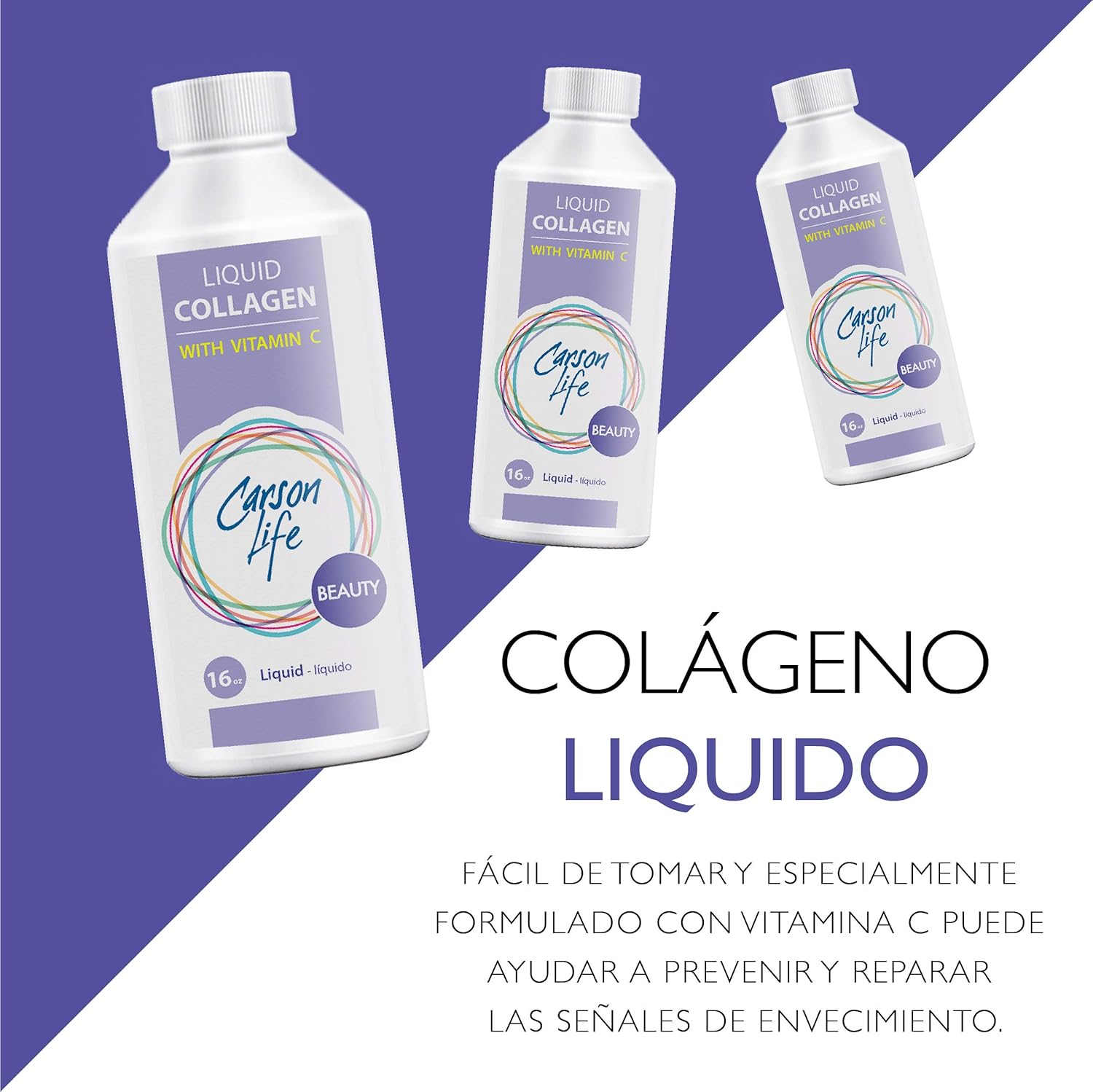 Carson Life Liquid Collagen with Vitamin C - 16 Oz - Anti Aging Hair Skin Nails - Immune Support - Rejuvenate Skin - USA Made