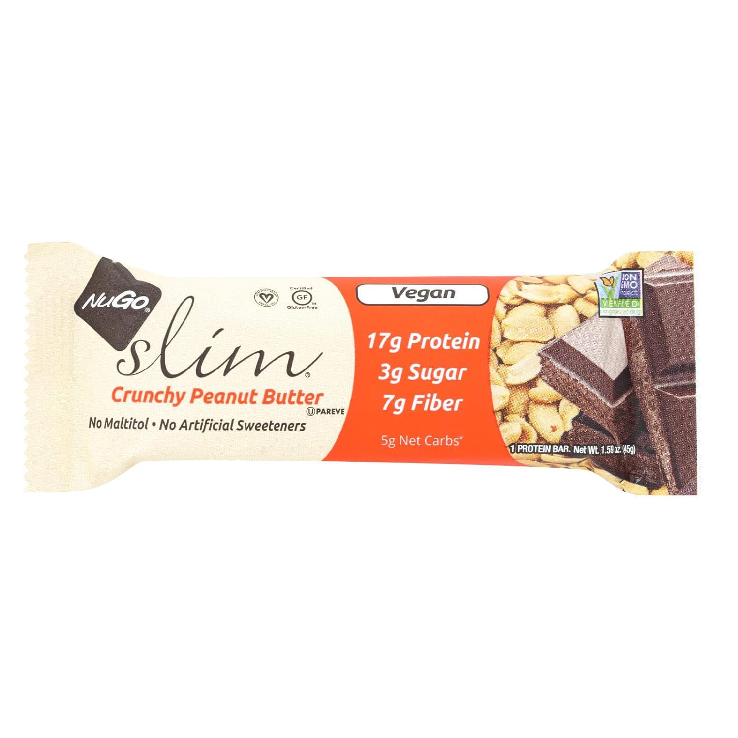 Case of 12 Nugo Slim Crunchy Peanut Butter Nutrition Bars - 1.59 oz Bars