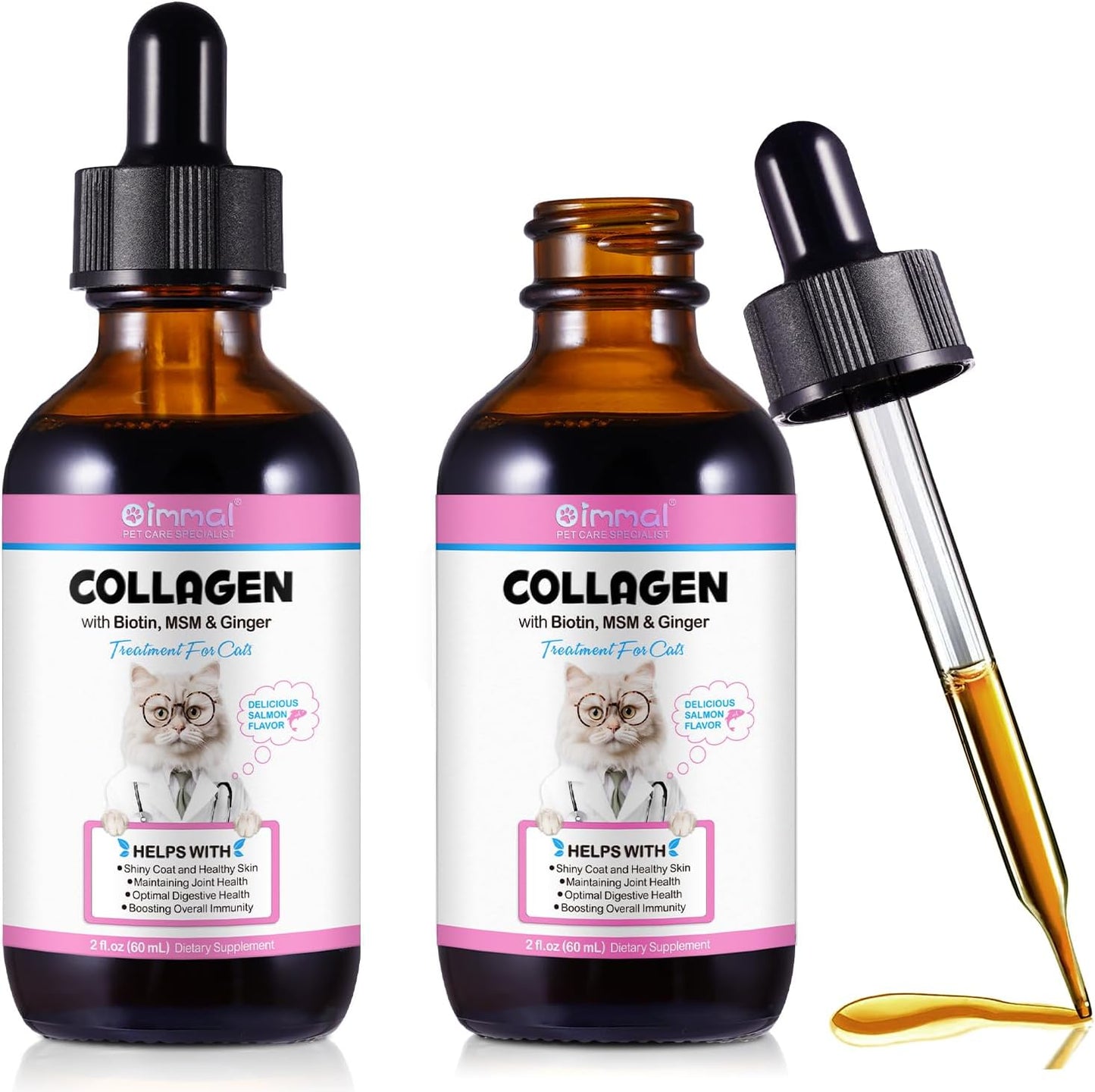 Cat Collagen Liquid Drops with Biotin, MSM & Ginger for Digestive & Immunity Support - 60ml, Pack of 2