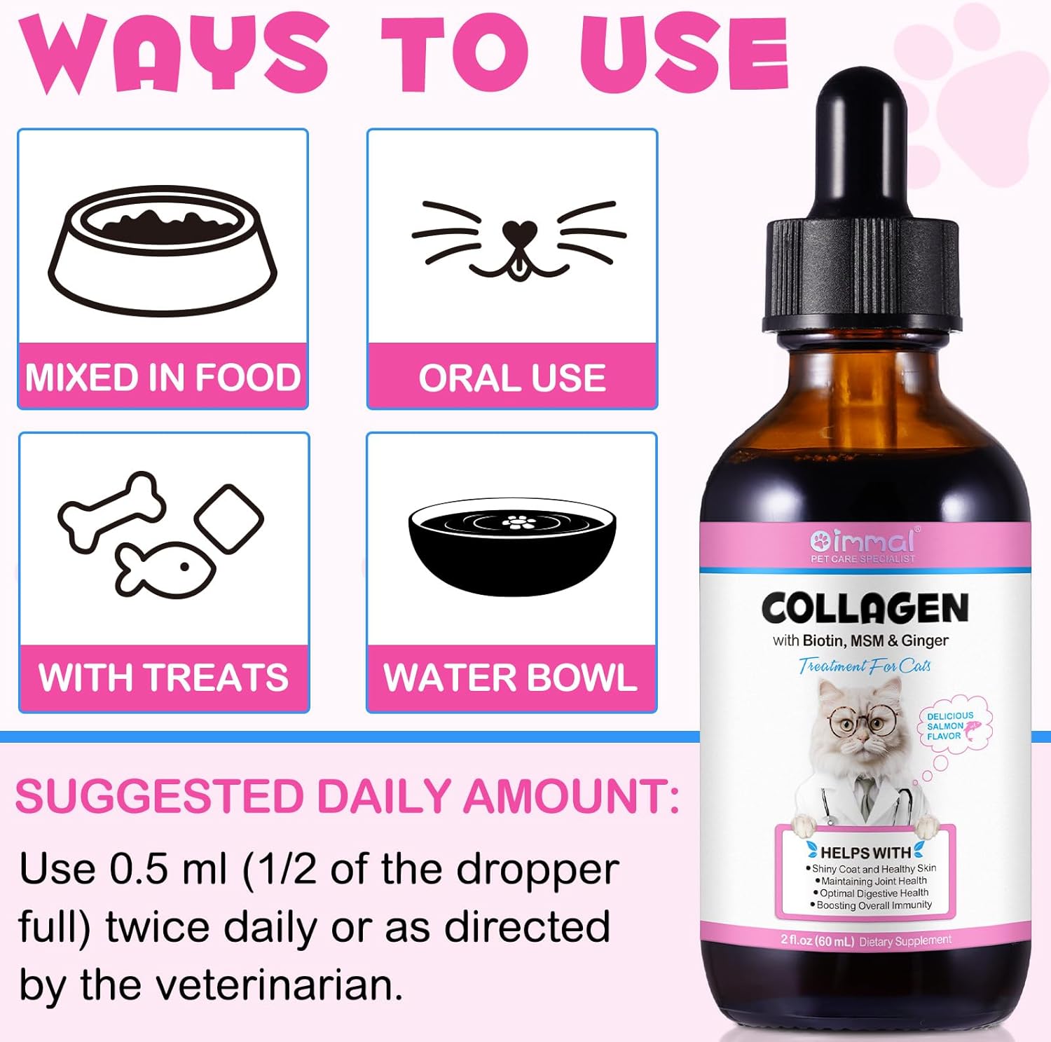 Cat Collagen Liquid Drops with Biotin, MSM & Ginger for Digestive & Immunity Support - 60ml, Pack of 2