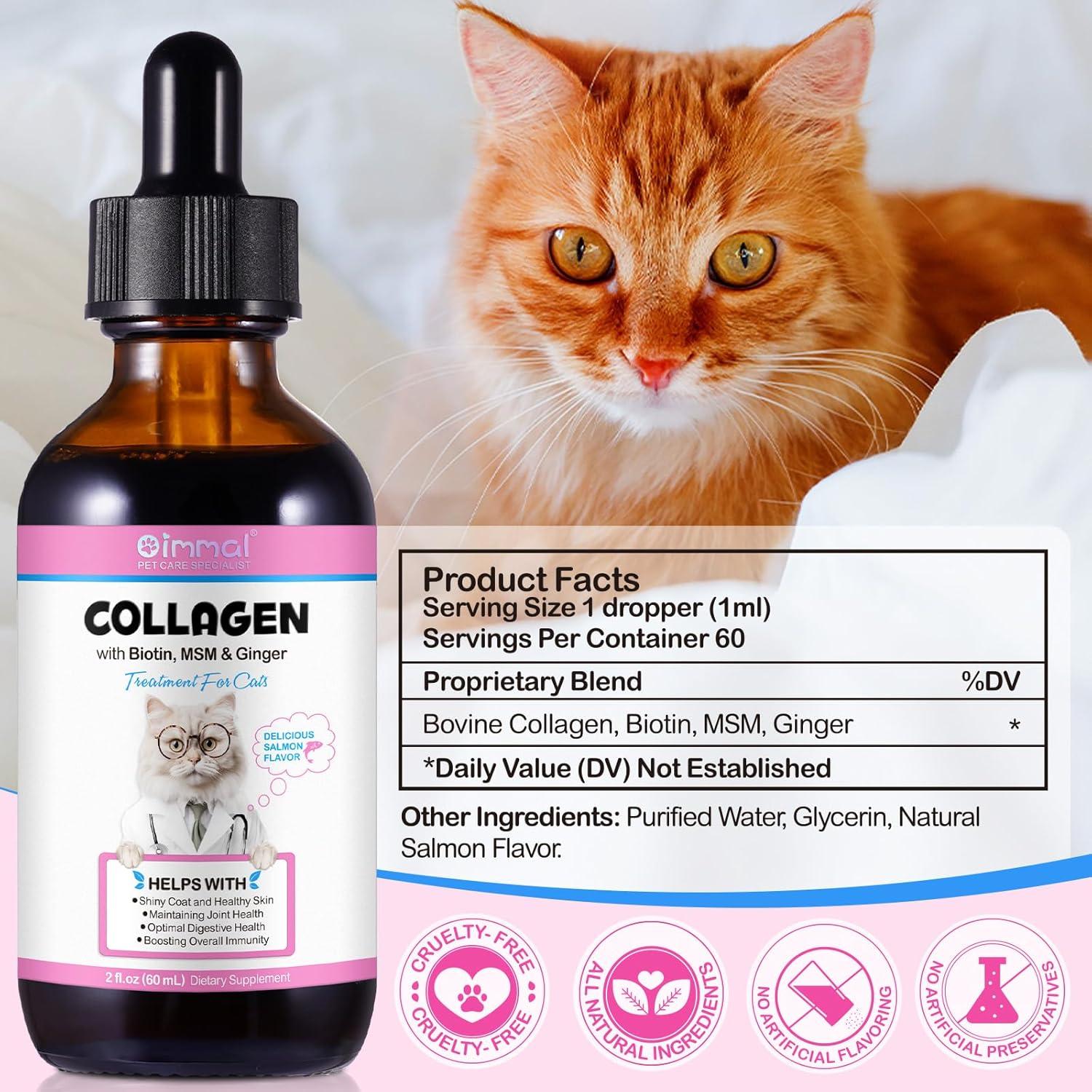 Cat Collagen Liquid Drops with Biotin, MSM & Ginger for Digestive & Immunity Support - 60ml, Pack of 2