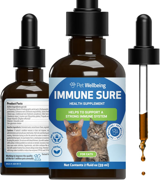 Cat Immune Support Supplement - Veterinarian-Formulated Herbal Blend with Andrographis, Echinacea, Vitamin C, Zinc - Promotes Healthy Immune Defenses and Gut Flora Balance - 2 fl oz