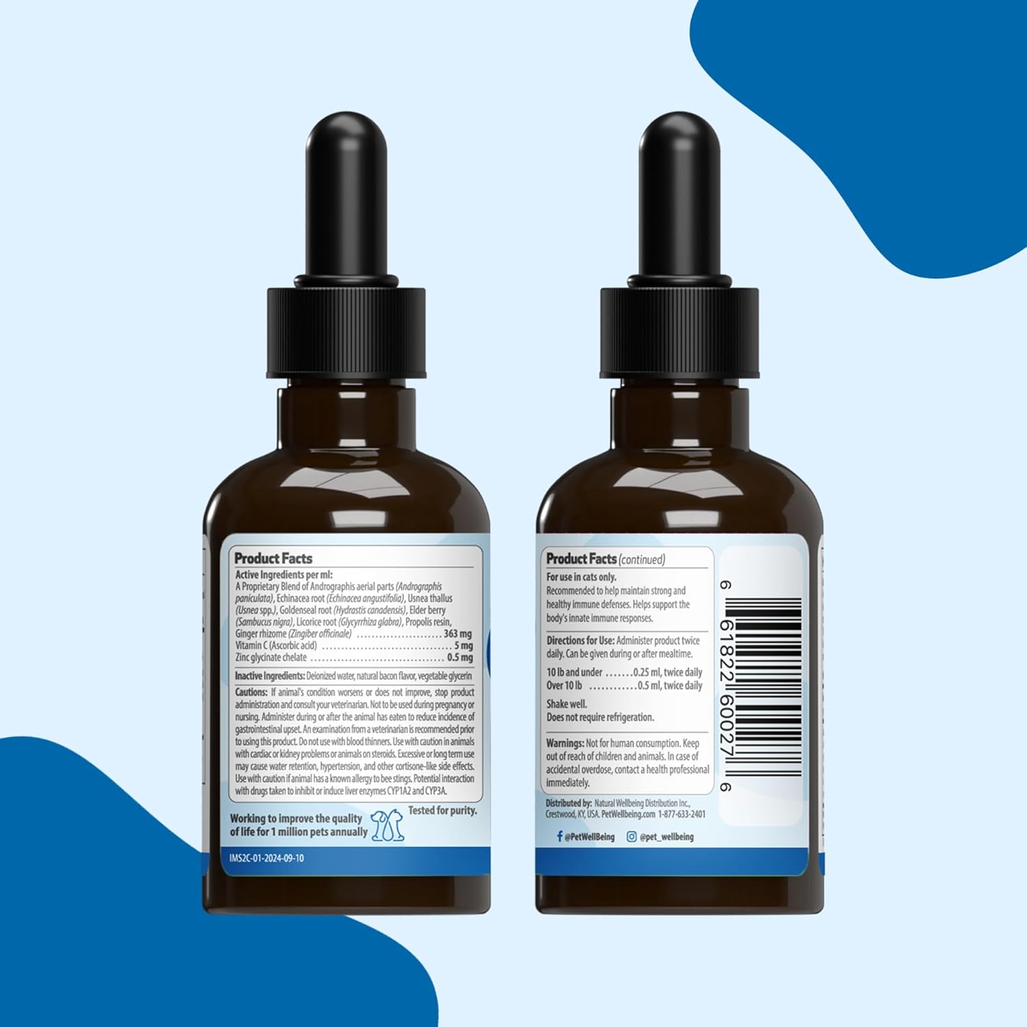 Cat Immune Support Supplement - Veterinarian-Formulated Herbal Blend with Andrographis, Echinacea, Vitamin C, Zinc - Promotes Healthy Immune Defenses and Gut Flora Balance - 2 fl oz