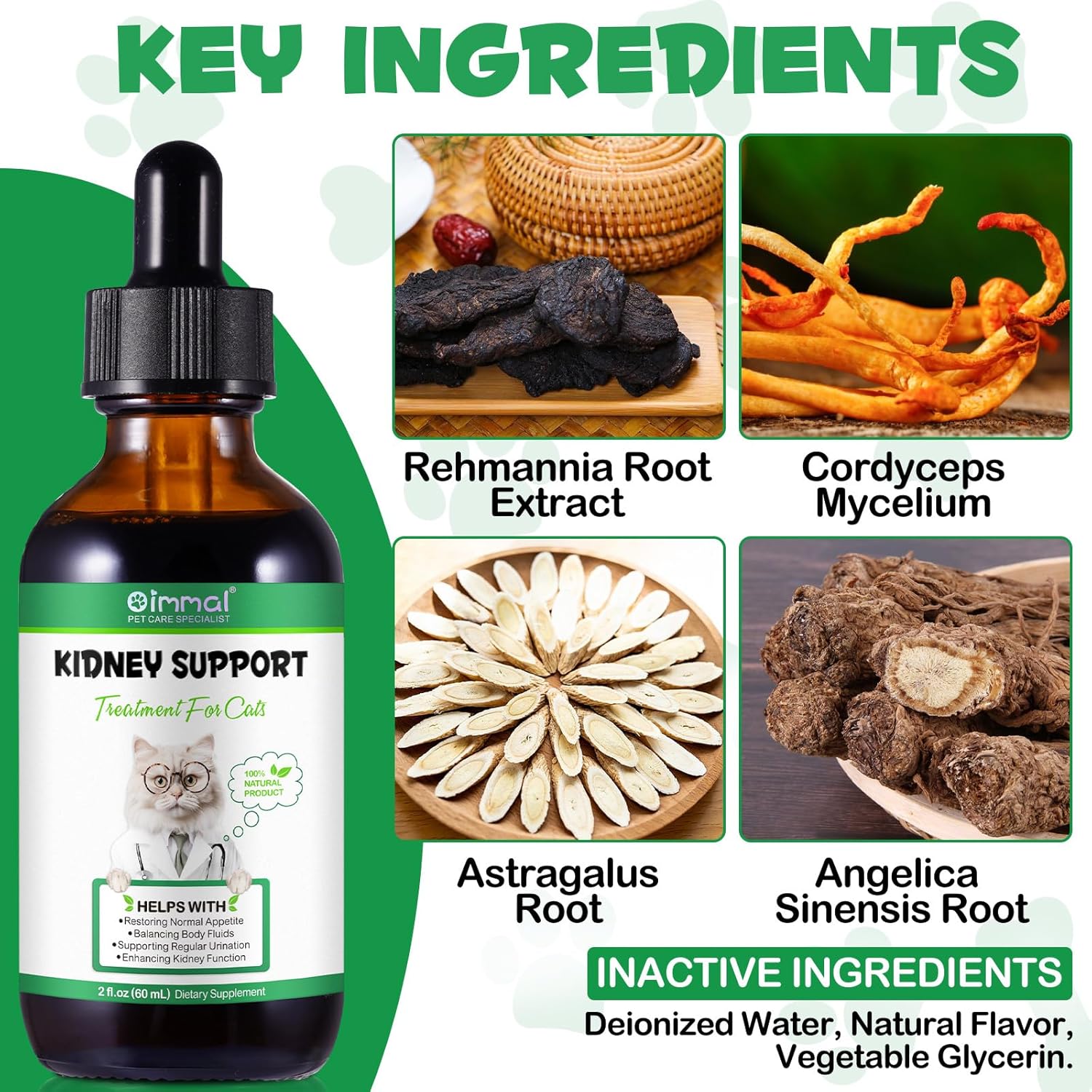 Cat Kidney Support Supplement for Regular Urination & Immunity Boost - Herbal Treatment for Healthy Kidney Function - 60ml