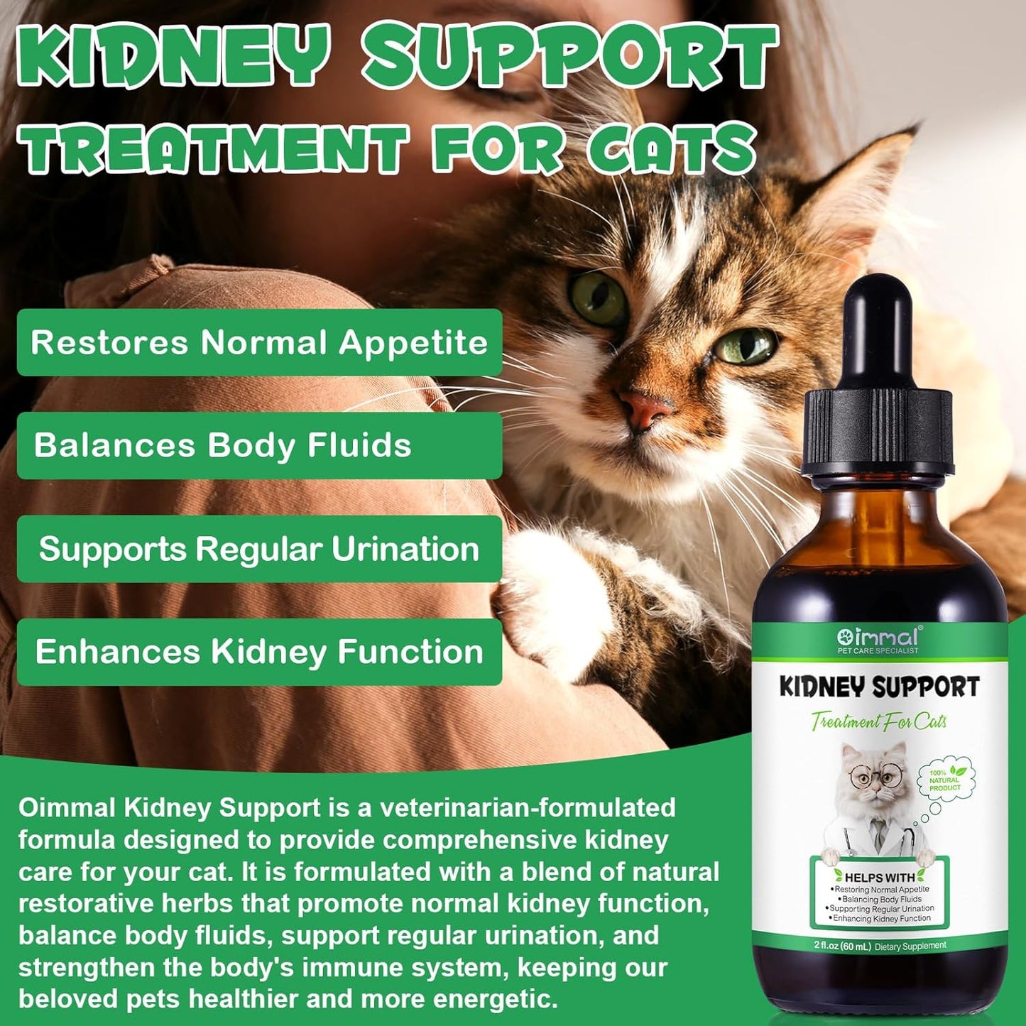 Cat Kidney Support Supplement for Regular Urination & Immunity Boost - Herbal Treatment for Healthy Kidney Function - 60ml