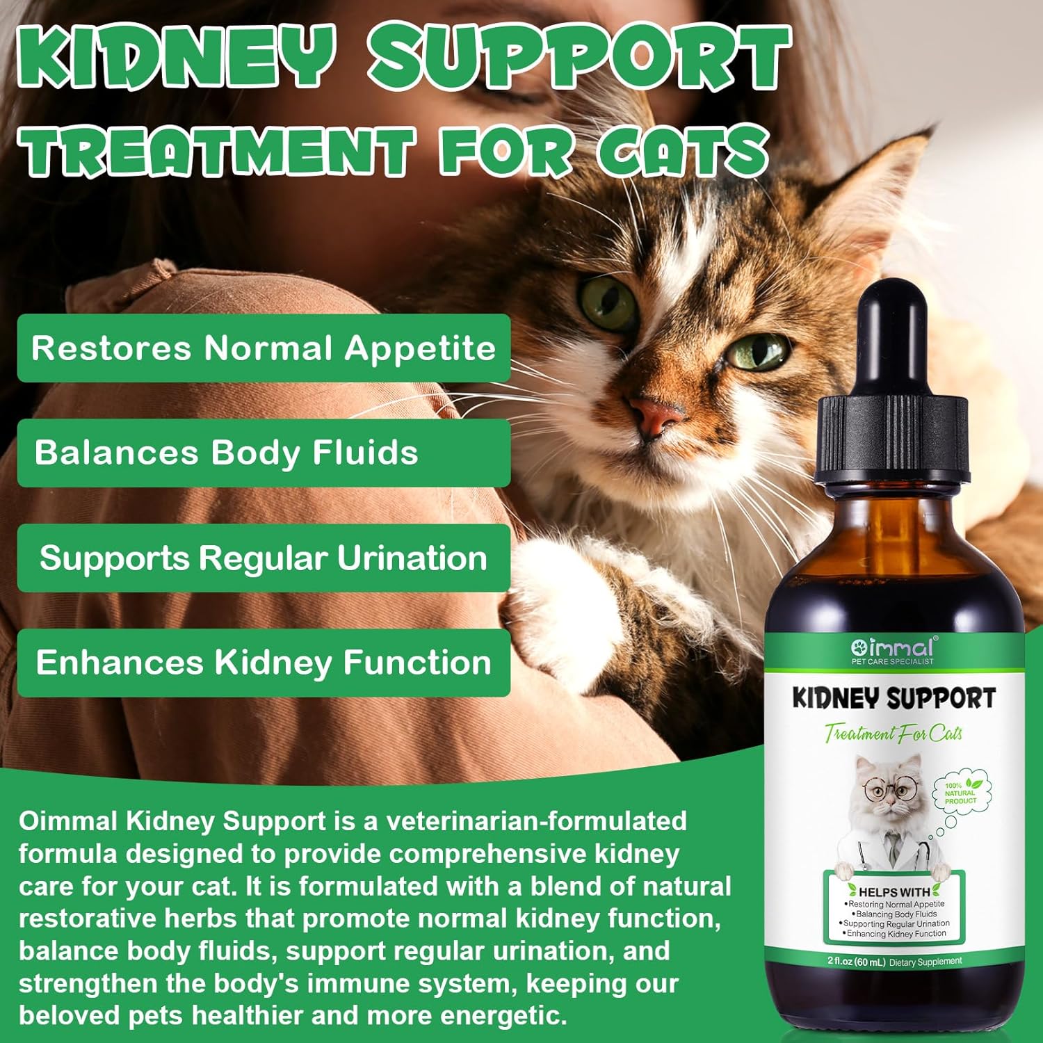 Cat Kidney Support Supplement for Regular Urination & Immunity Boost - Herbal Treatment for Healthy Kidney Function - 60ml