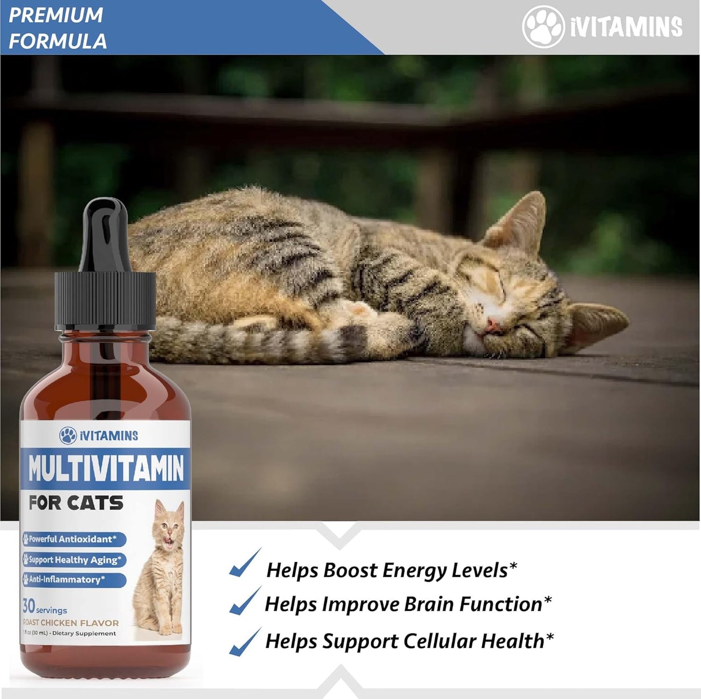 Cat Multivitamin for Immune, Skin, Coat, & Heart Health - Indoor Cat Supplements & Vitamins - Kitten Immune Support
