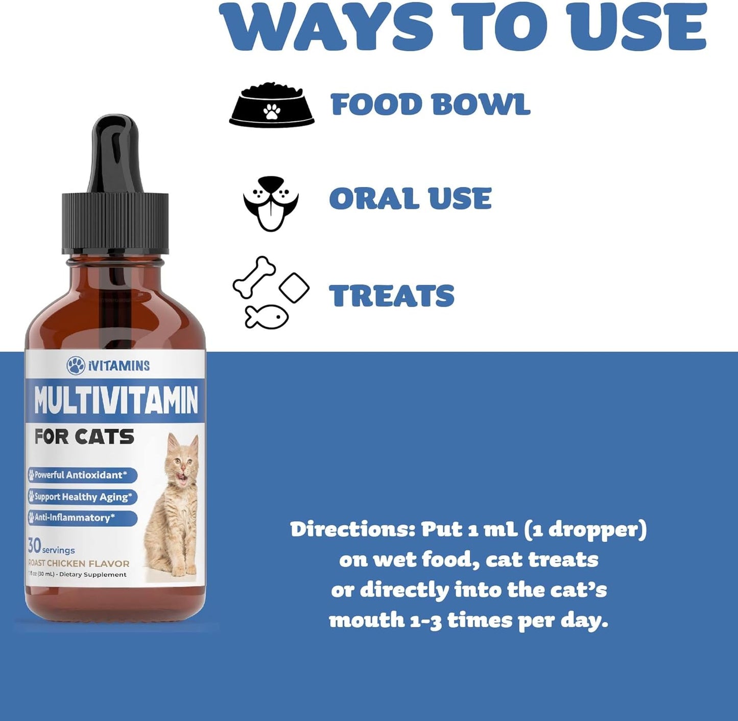 Cat Multivitamin for Immune, Skin, Coat, & Heart Health - Indoor Cat Supplements & Vitamins - Kitten Immune Support