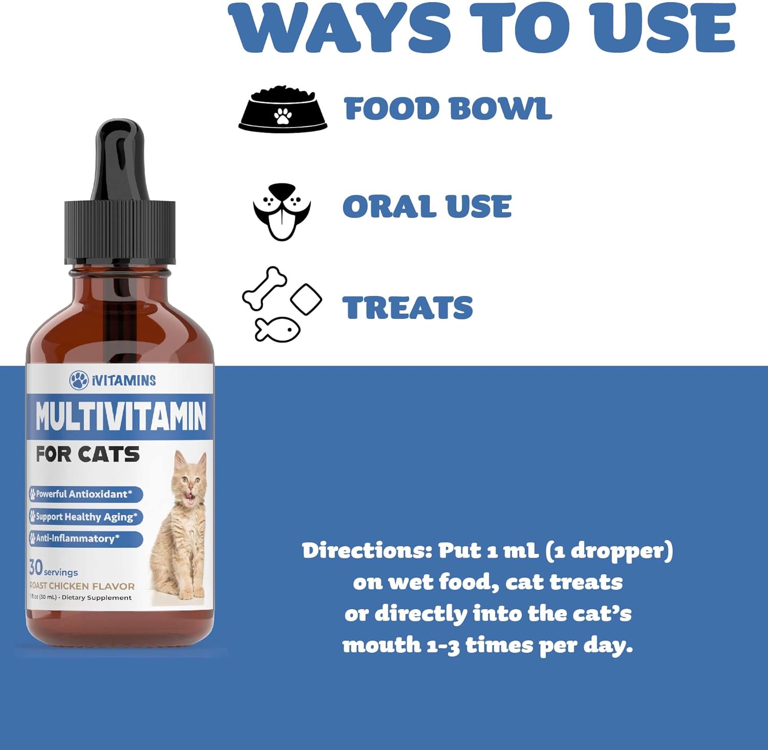 Cat Multivitamin for Immune, Skin, Coat, & Heart Health - Indoor Cat Supplements & Vitamins - Kitten Immune Support