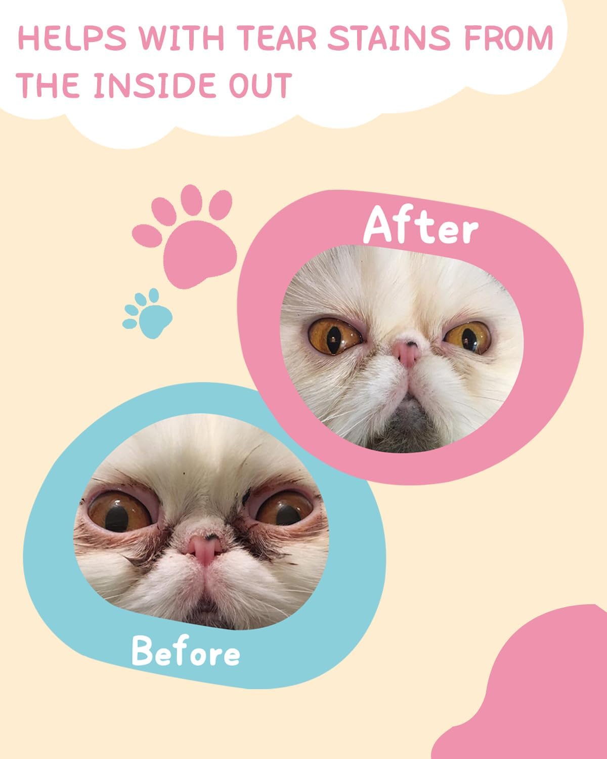 Cat Tear Stain Supplement with Cranberry and Marshmallow - Promotes Eye Health and Immune System - Salmon Flavor, 60ML