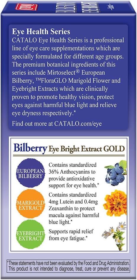 CATALO Bilberry EyeBright Extract Capsules for Vision Support - Bilberry, Eyebright, Lutein & Zeaxanthin - 60 Count - USA Made