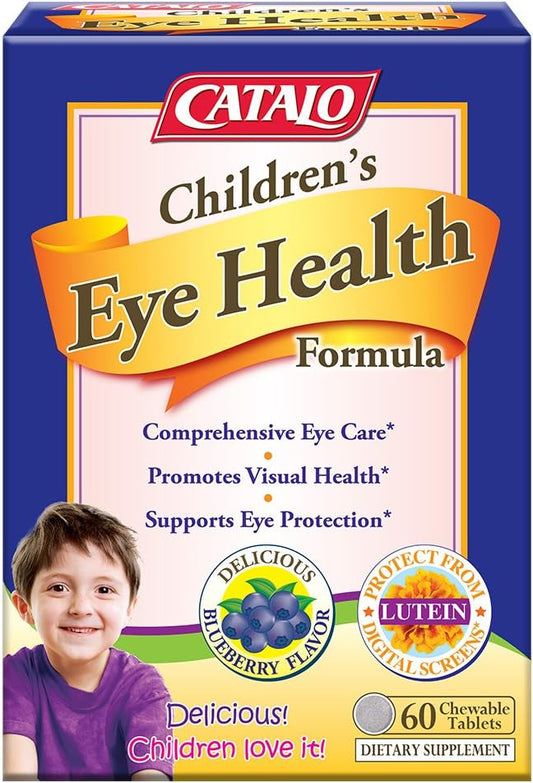 CATALO Children's Eye Health Formula with Bilberry, Lutein, and Zinc - Blueberry Flavor Chewable Tablets for Vision Support