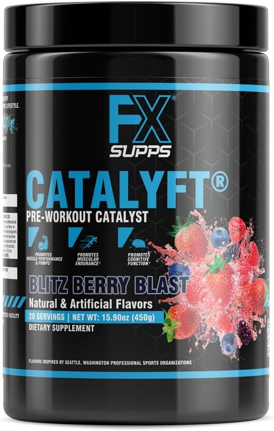 Catalyft Pre-Workout Powder Drink - Blitz Berry Blast Supplement for Energy, Muscle Gain, Focus - Creatine, Caffeine, Beta-Alanine - Men & Women - 20 Servings