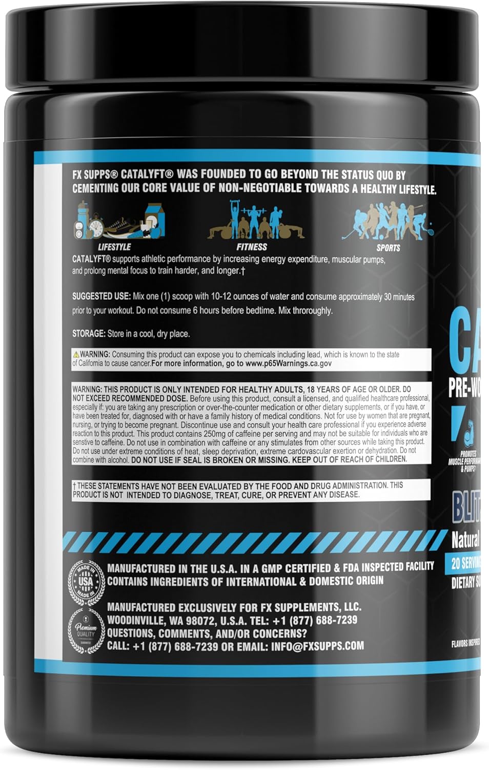 Catalyft Pre-Workout Powder Drink - Blitz Berry Blast Supplement for Energy, Muscle Gain, Focus - Creatine, Caffeine, Beta-Alanine - Men & Women - 20 Servings