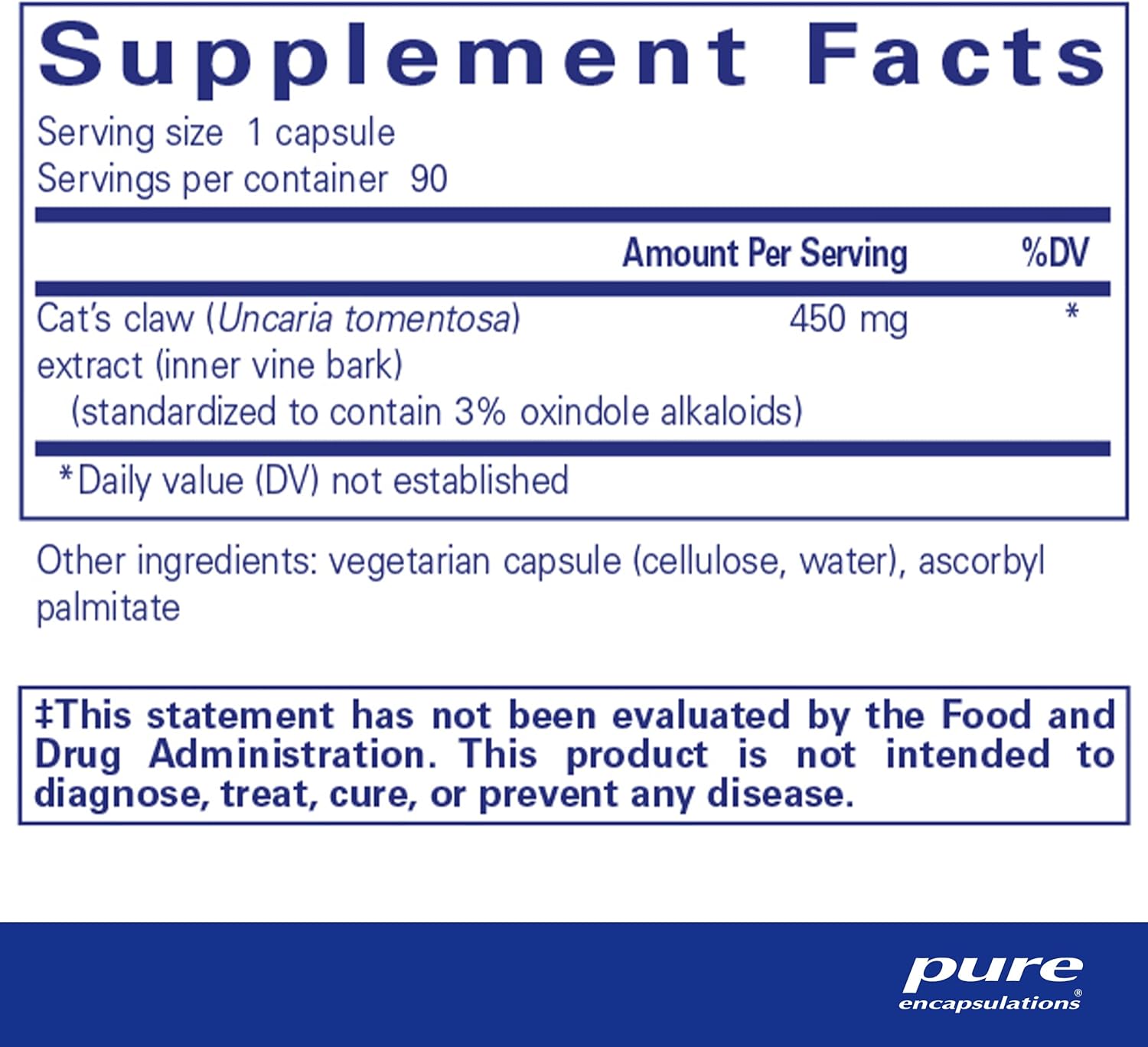 Cat's Claw Supplement for Joint, Immune, Cardiovascular, and Gut Health - 90 Capsules