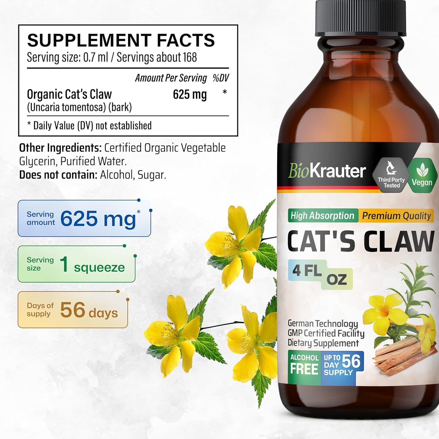Cats Claw Tincture and Stinging Nettle Capsules Bundle - Natural Herbal Supplements for Wellness, 4 Fl. Oz. and 250 Count