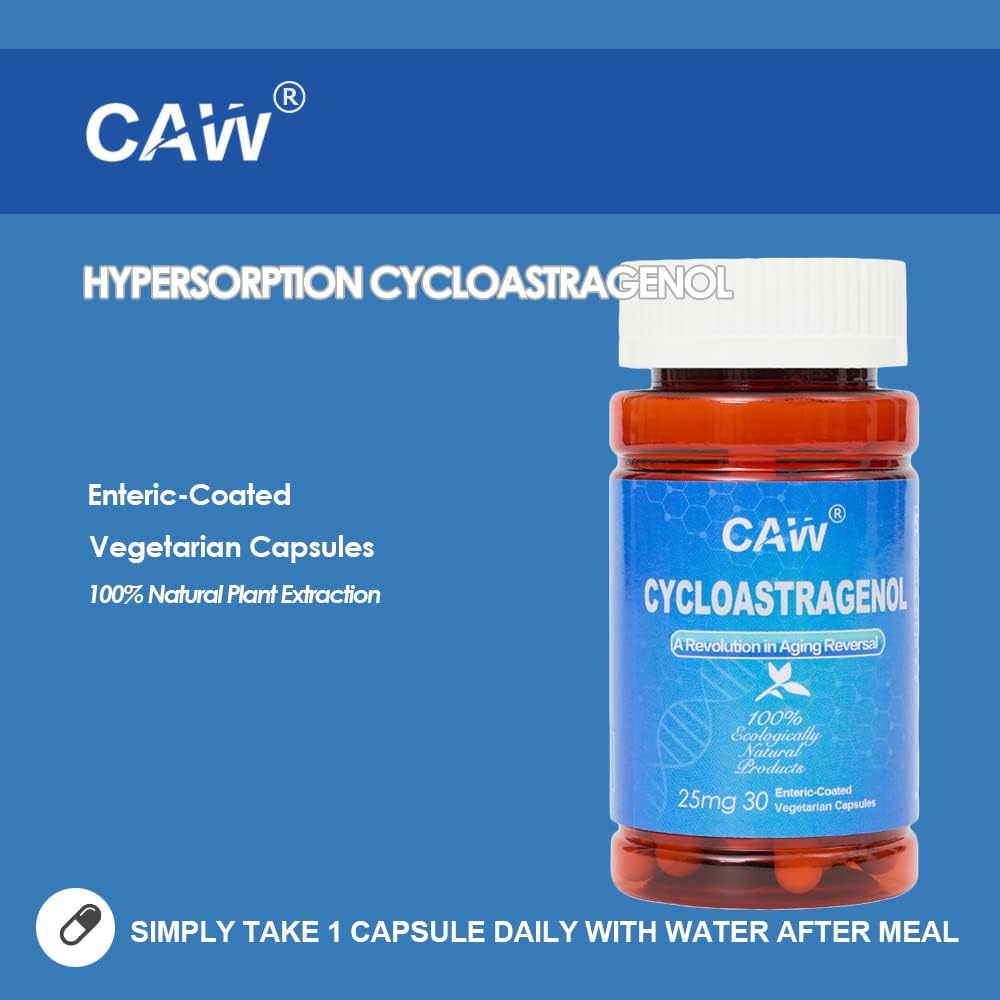 CAW Hypersorption Cycloastragenol Capsules - Telomere Support & Anti-Aging Formula - Immune Booster for Cell Health - 25mg, 30 Enteric-Coated Capsules
