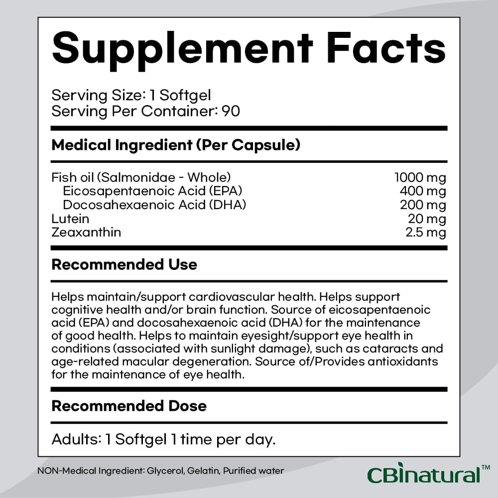CBI Natural Triple Action Omega-3 with Lutein Zeaxanthin Softgels - 90 Count