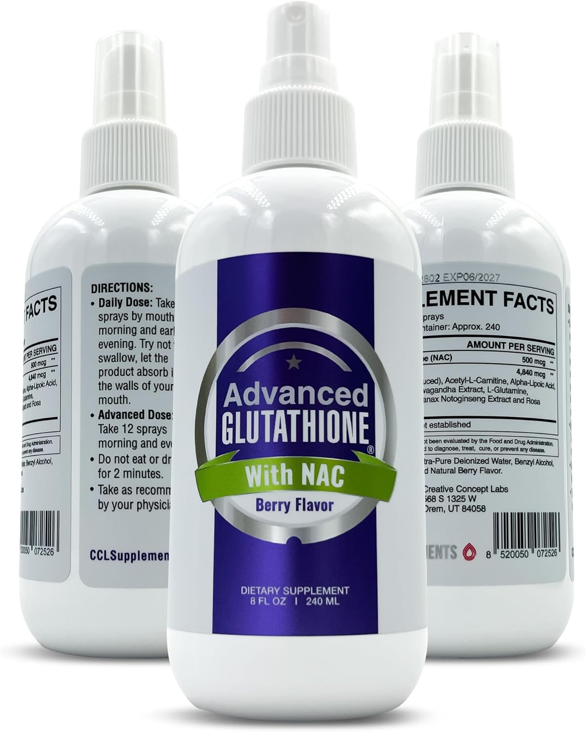 CCL Advanced Glutathione & NAC Liquid Supplement - Immune Support Spray, Fresh Flavor - Non-GMO, Vegan, Gluten-Free (240 Servings)