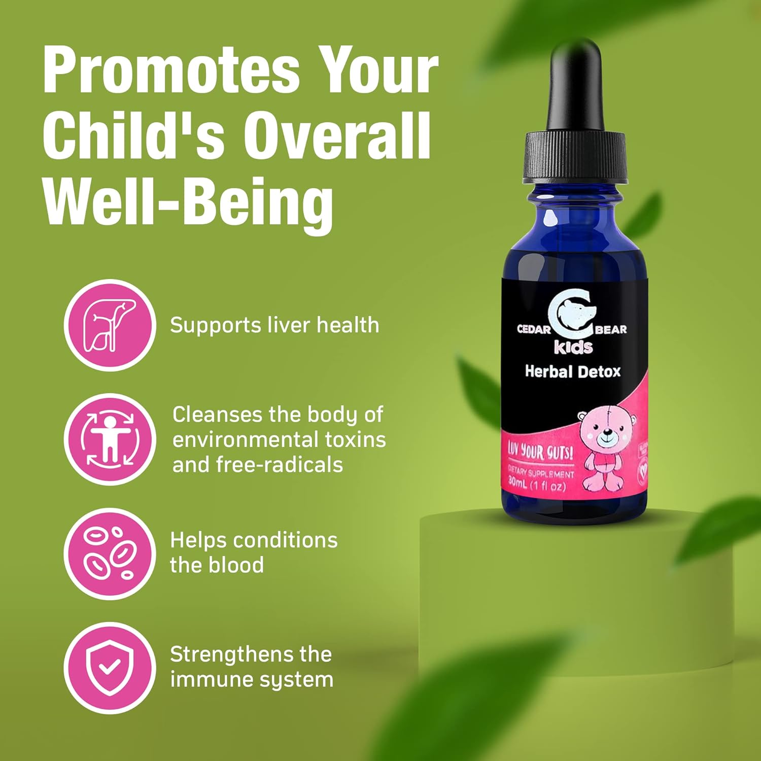 Cedar Bear Naturales Herbal Detox Liquid Supplement for Kids - 1 fl oz - Immune System Support & Organ Protection
