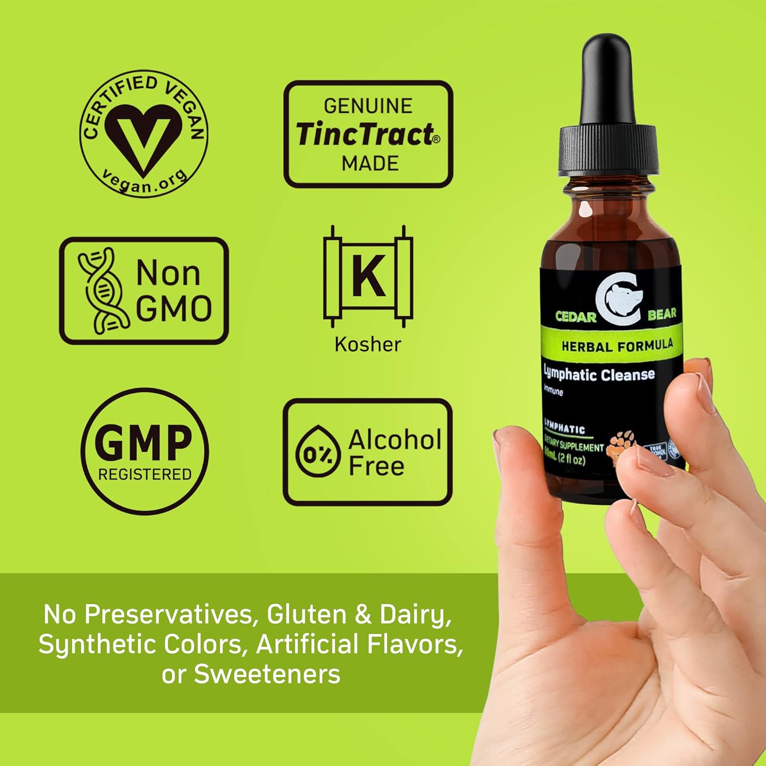 Cedar Bear Naturales Lymphatic Cleanse - Alcohol-Free Immune Support Supplement with Natural Herbs for Lymphatic Drainage, Liquid Herbal Supplements, 2 fl oz