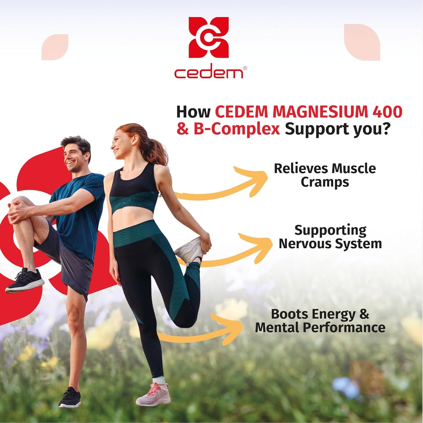 CEDEM Switzerland Peach Magnesium 400mg Powder Sticks with B Vitamins - Supports Bone Health and Energy - 20 Sachets