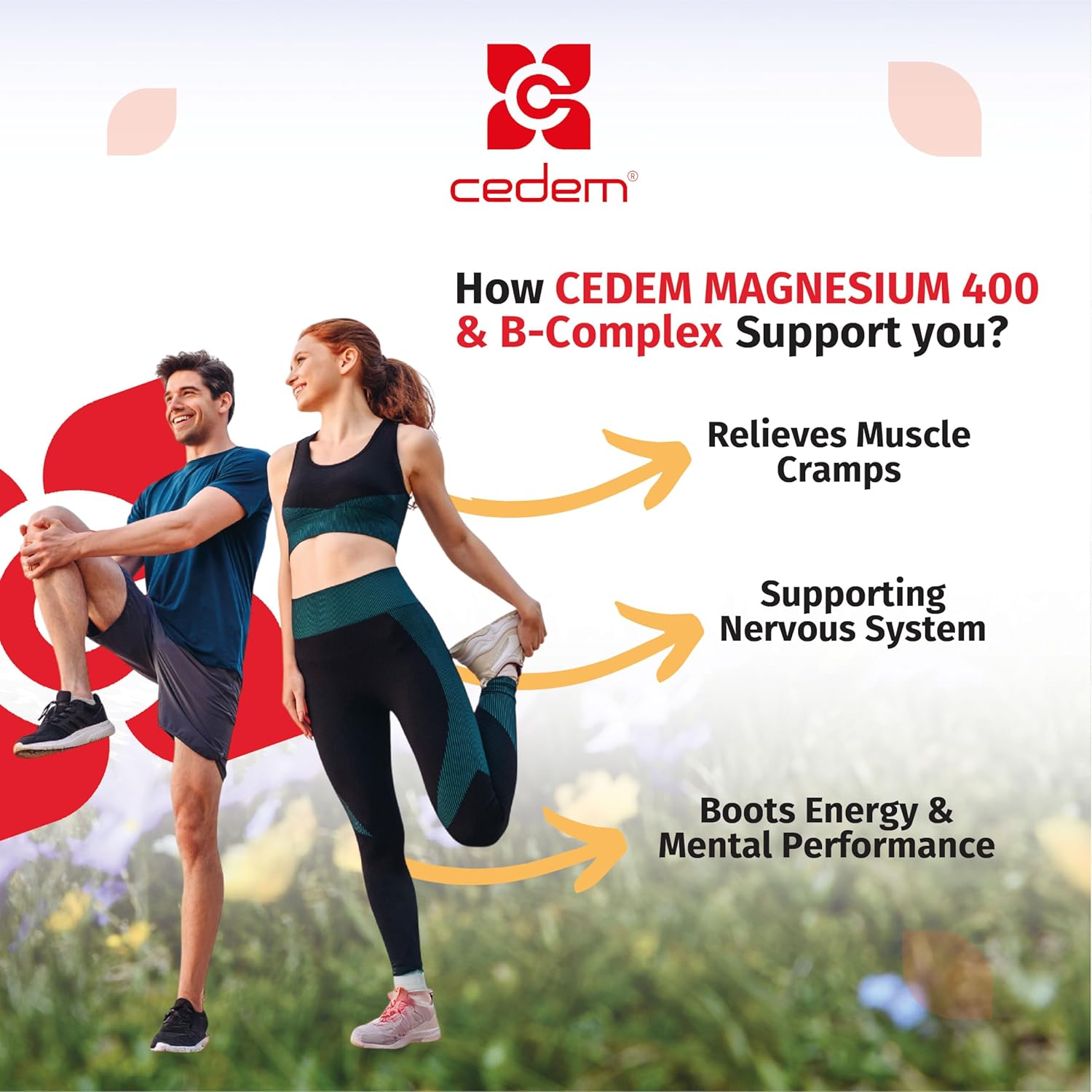 CEDEM Switzerland Peach Magnesium 400mg Powder Sticks with B Vitamins - Supports Bone Health and Energy - 20 Sachets