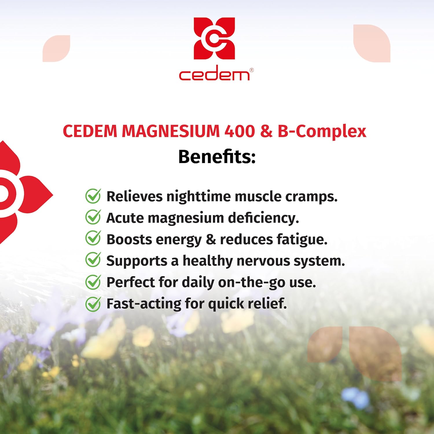 CEDEM Switzerland Peach Magnesium 400mg Powder Sticks with B Vitamins - Supports Bone Health and Energy - 20 Sachets