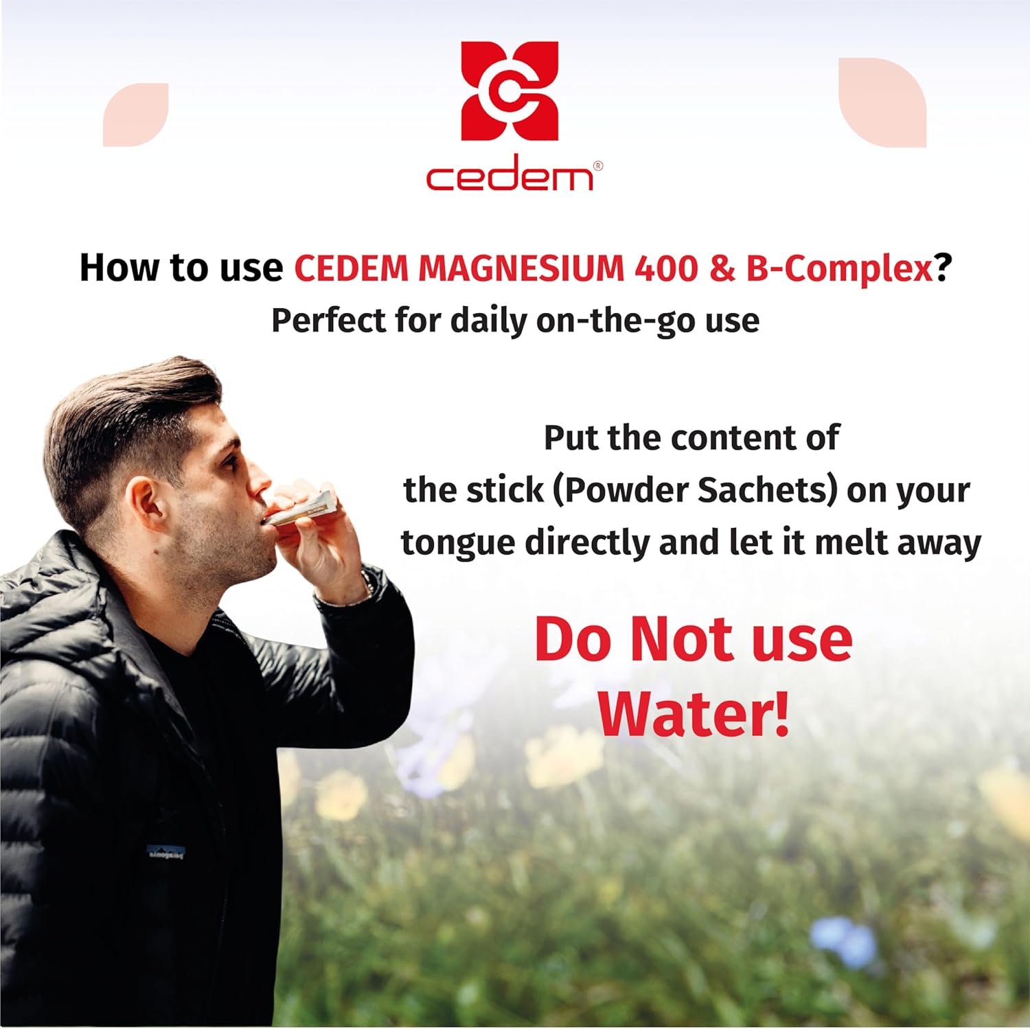 CEDEM Switzerland Peach Magnesium 400mg Powder Sticks with B Vitamins - Supports Bone Health and Energy - 20 Sachets