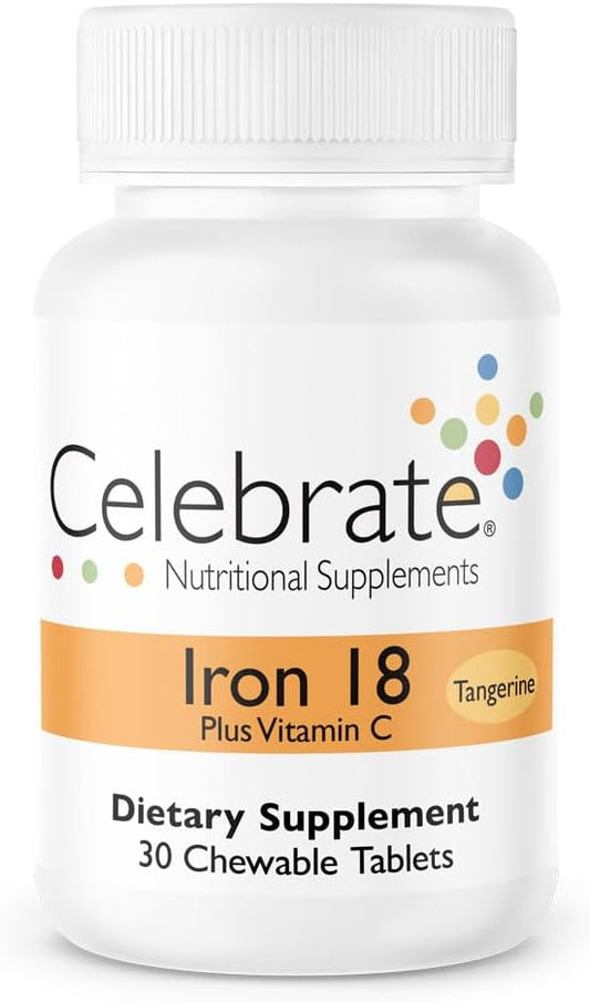 Celebrate Iron+C 18mg Chewable Tangerine Supplements - 30 Count Bottle