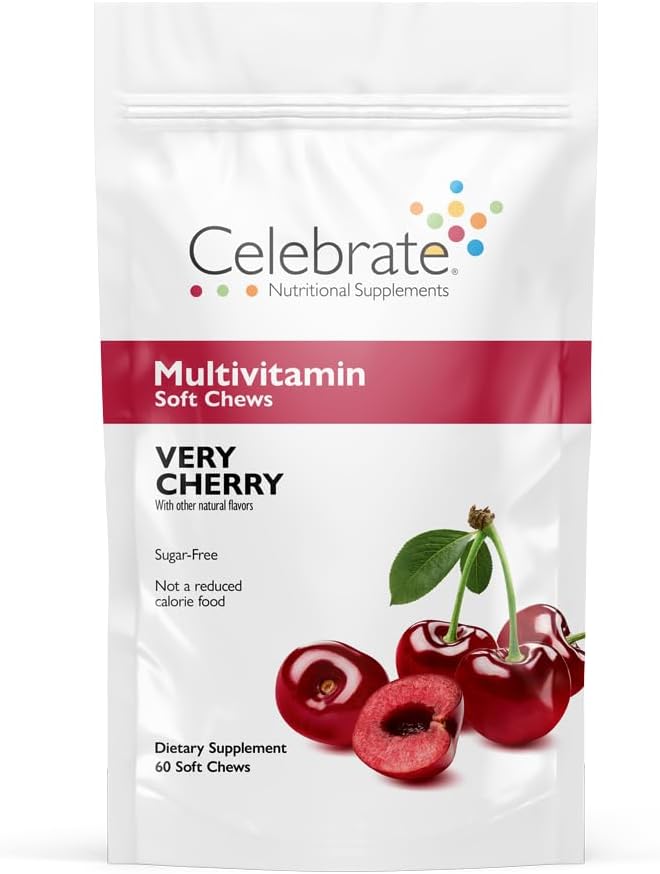 Celebrate Vitamins Bariatric Multivitamin Soft Chews - Cherry Flavor, 60ct - Essential Vitamins for Gastric Bypass & Sleeve Gastrectomy - Sugar & Gluten Free