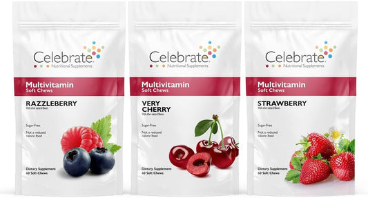 Celebrate Vitamins Bariatric Multivitamin Soft Chews - Berry/Strawberry/Cherry Flavor - 180 Count - Sugar & Gluten Free - Essential Gastric Bypass & Sleeve Gastrectomy Supplement