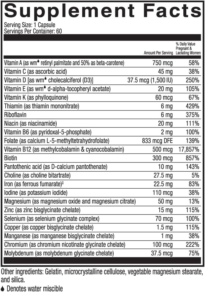 Celebrate Vitamins Bariatric Prenatal Multivitamin Capsules | Folate, Vitamin A, Iron, Iodine, Choline | 60 Count