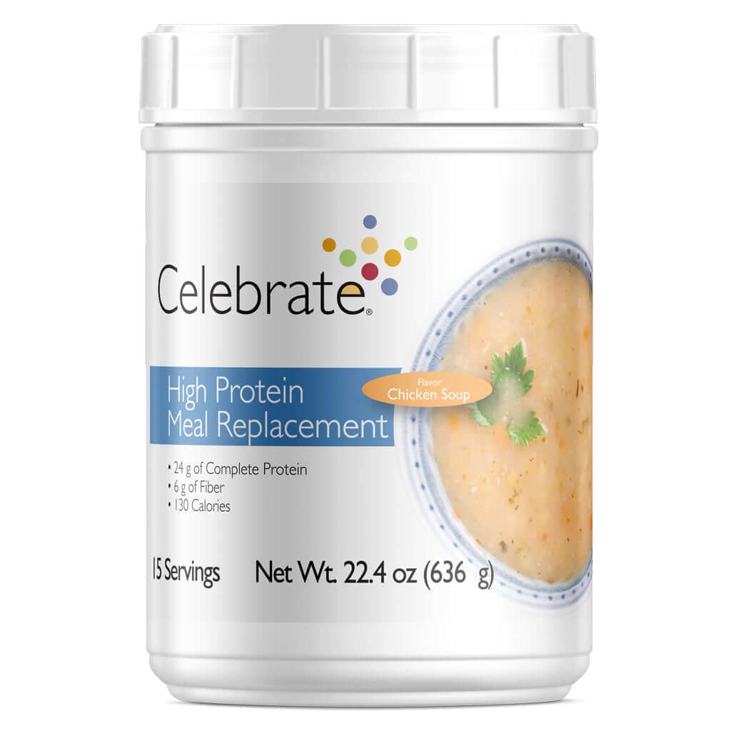 Celebrate Vitamins High Protein Meal Replacement Shake - Chicken Soup Flavor, 24g Protein, 6g Fiber, 15 Servings for Post-Bariatric Surgery